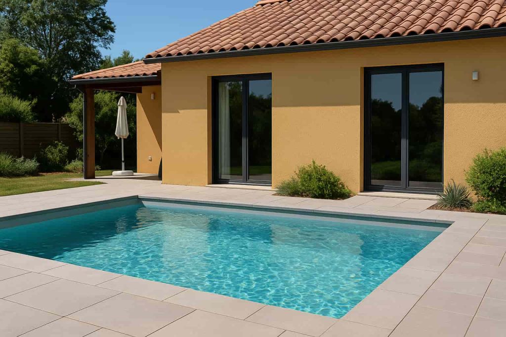 Une piscine à 1m de la maison.