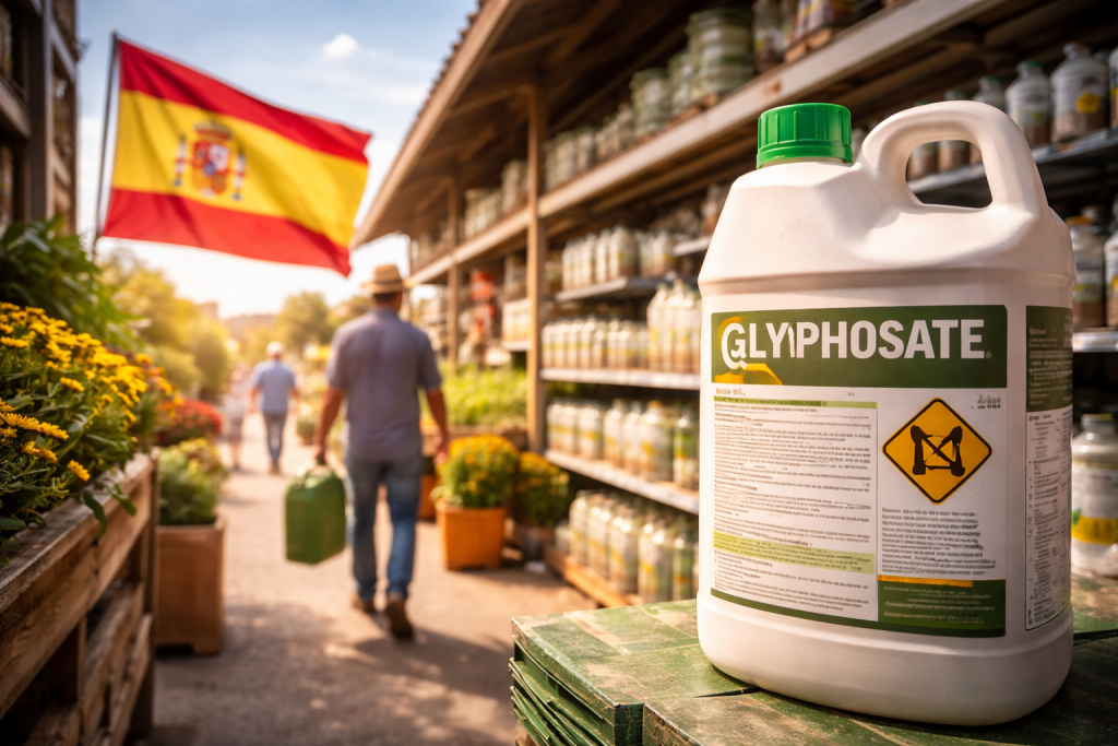 Un homme cherche du glyphosate en Espagne.