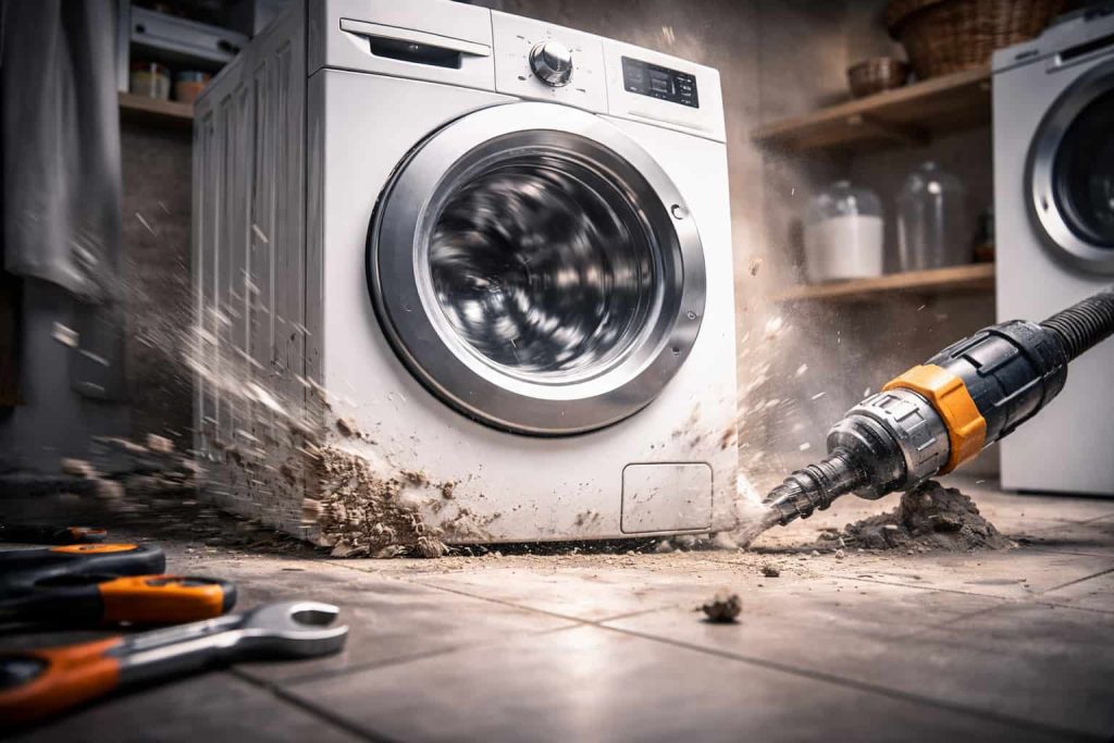 Une machine à laver qui fait un bruit de marteau piqueur.