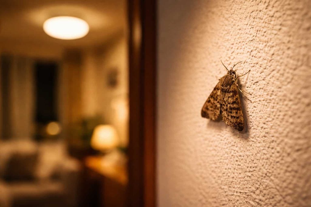 Un papillon de nuit posé sur le mur d'une maison.