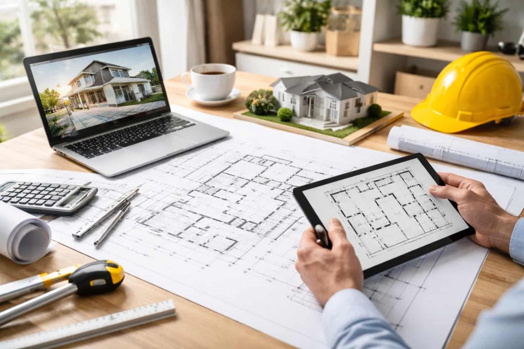 un architecte devant un permis d'habitation.