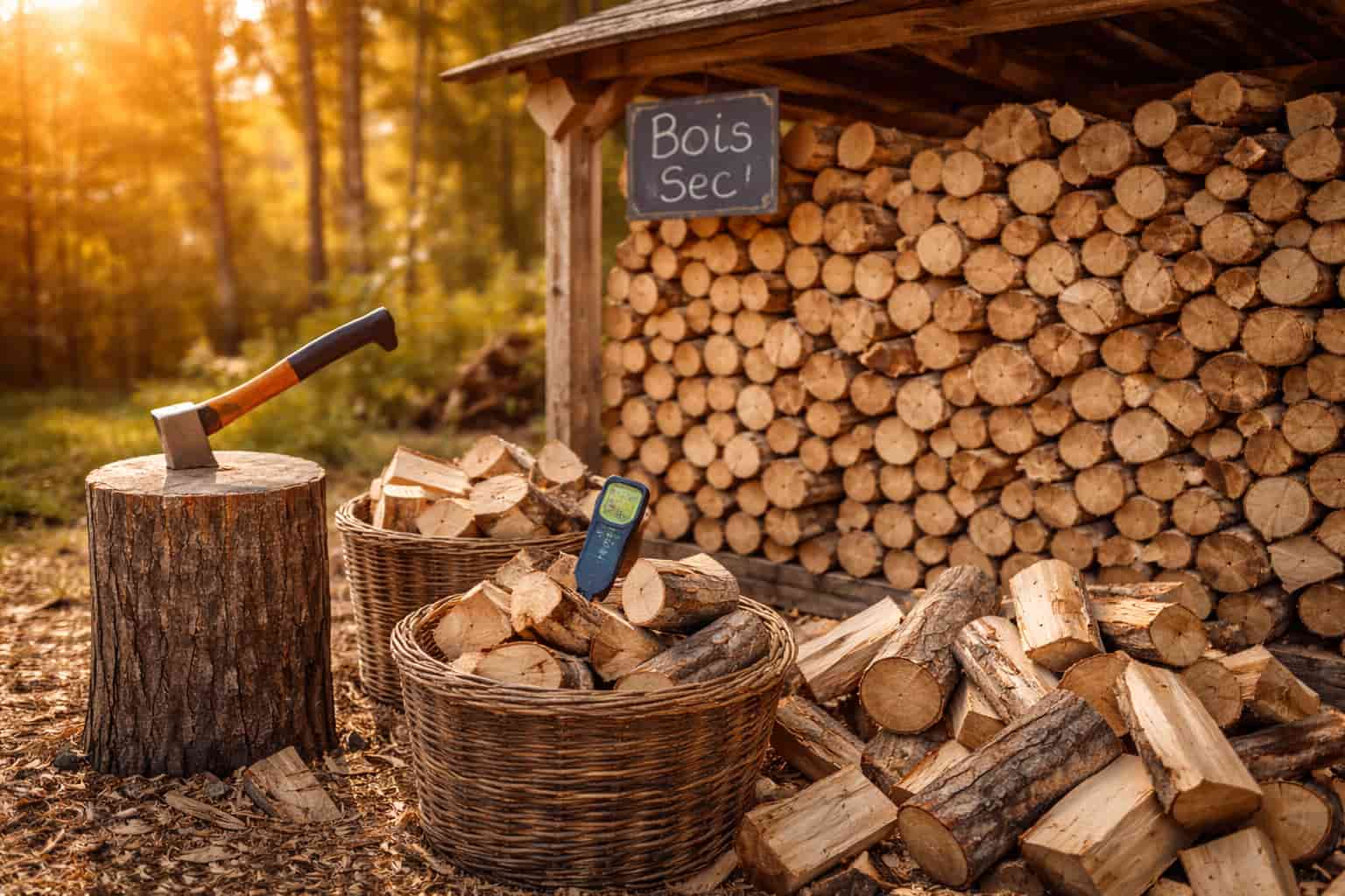 Du bois de chauffage empilé.
