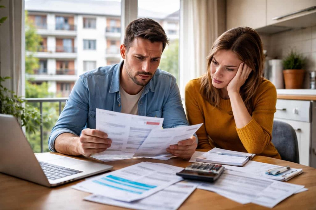 Un homme et une femme consultent un HLM surloyer abusif.