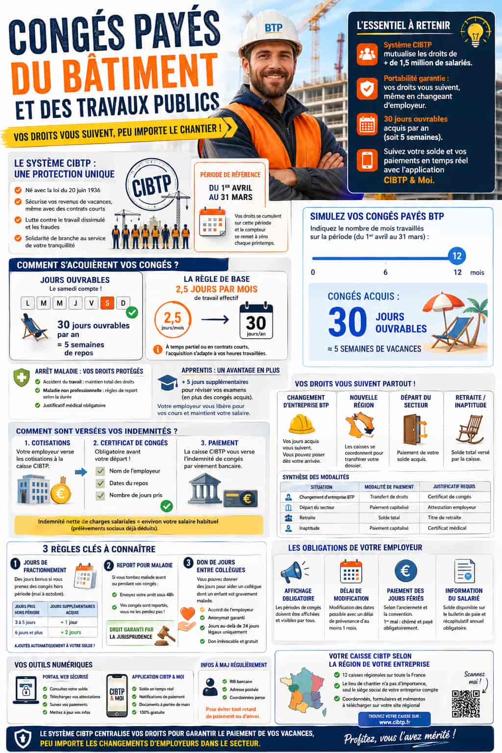 Une infographie sur les congés payés du BTP.