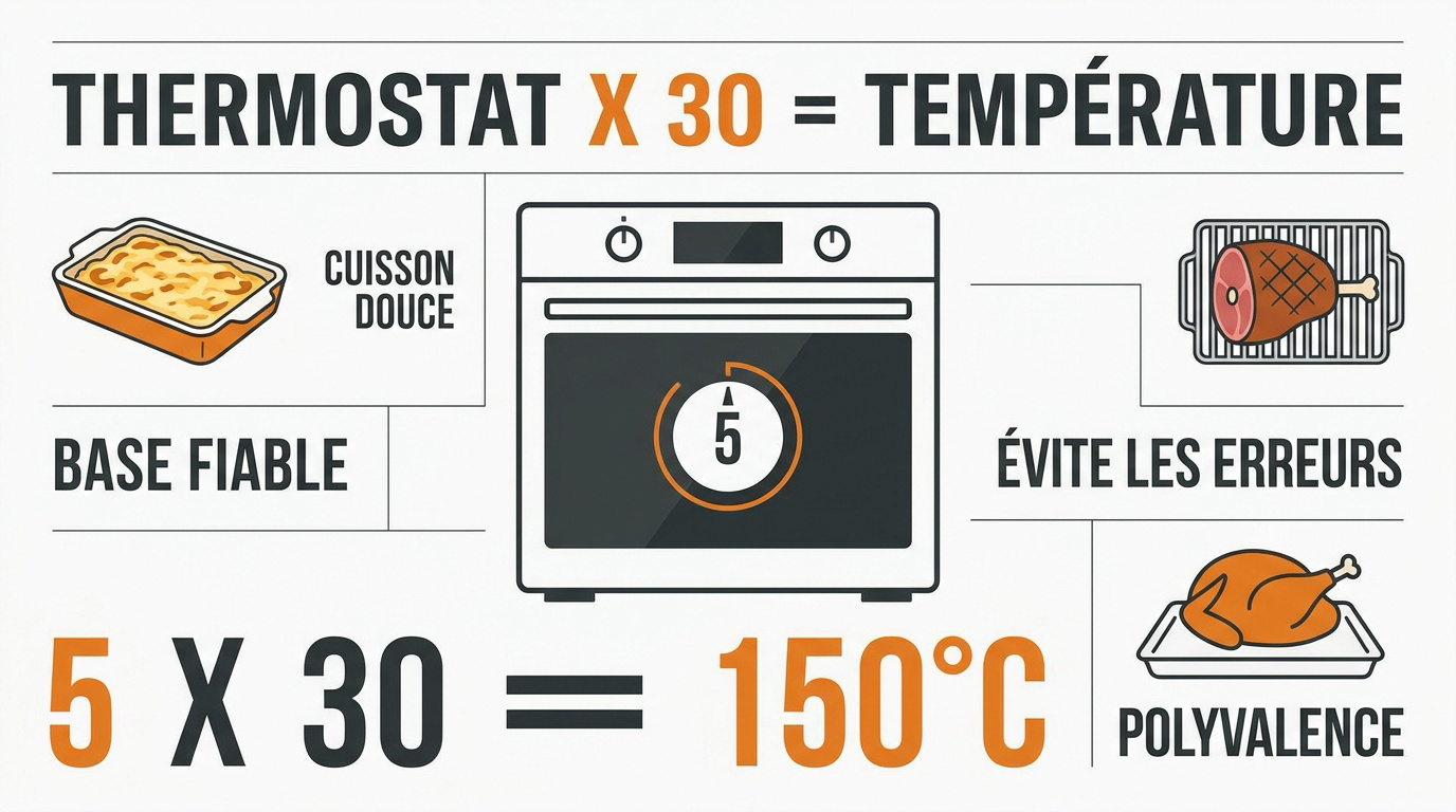 Tableau de conversion du thermostat 5 en degrés Celsius pour le four