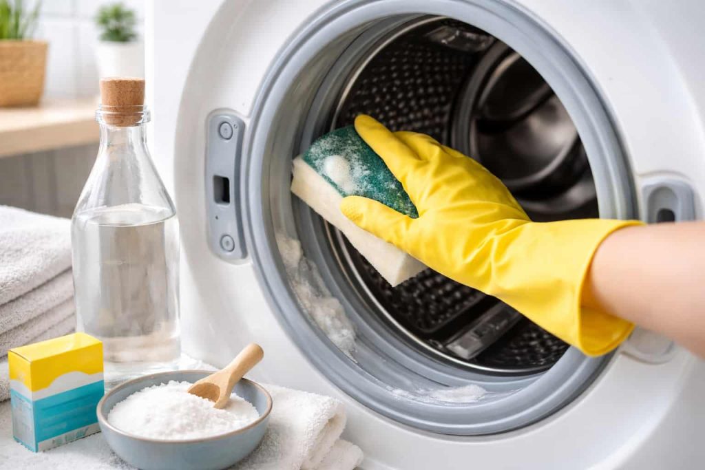 Nettoyage d'un lave-linge.