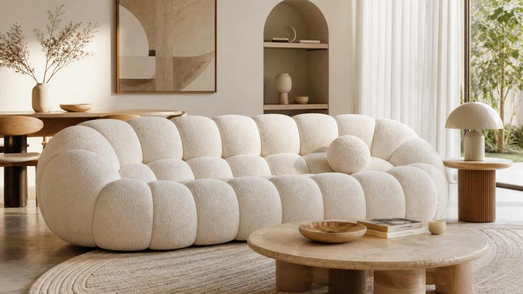 Un canapé Bubble blanc dans un salon.