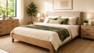 Une chambre avec un lit queen size.