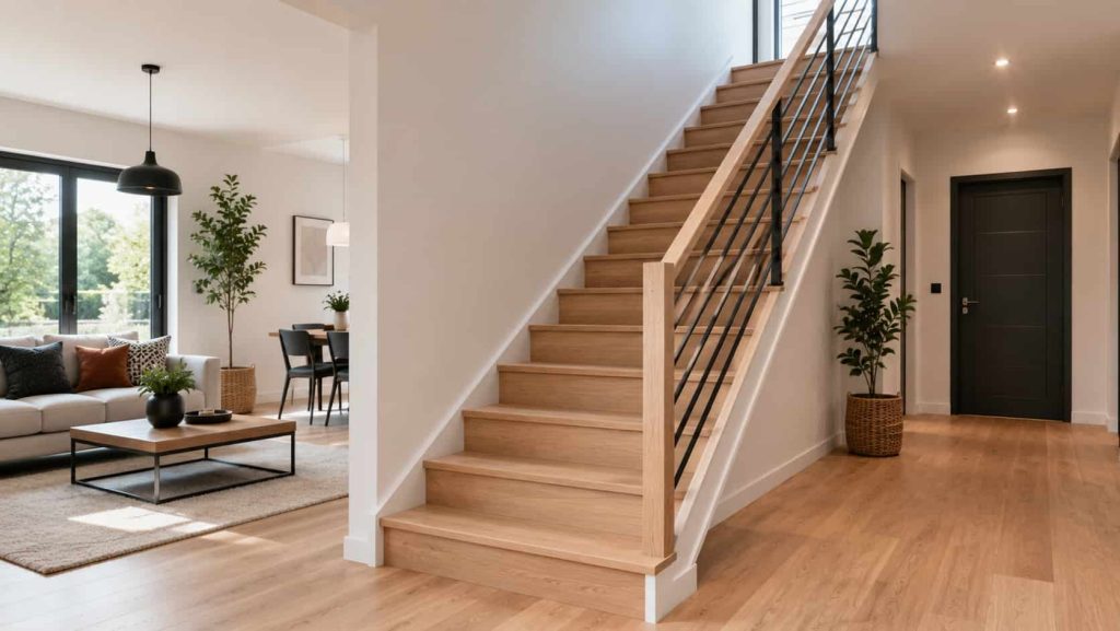 Un escalier intérieur droit.