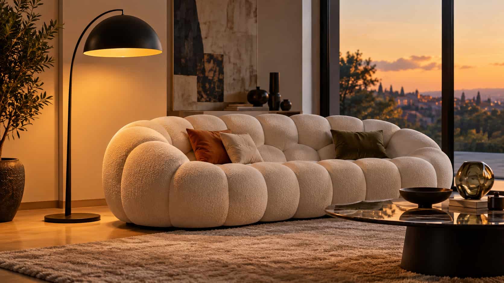 Une lampe sur pied à côté d'un canapé Bubble.