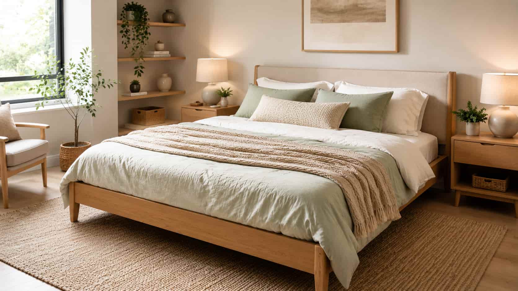 Un lit queen size dans une chambre déco.