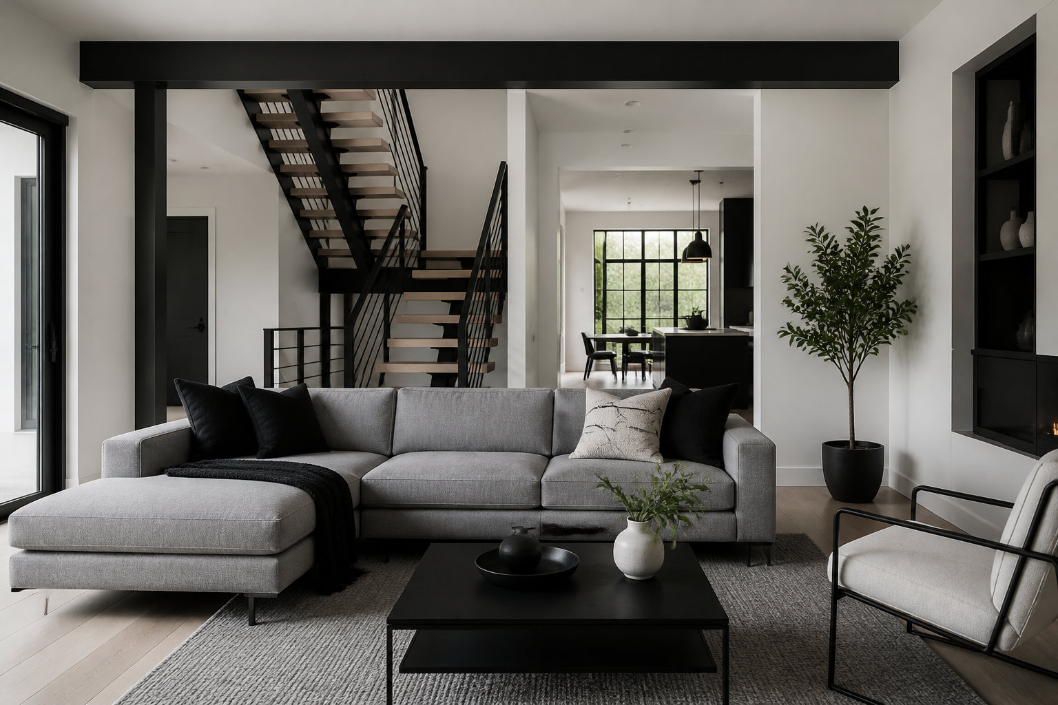 Réussir sa déco salon noir et blanc gris