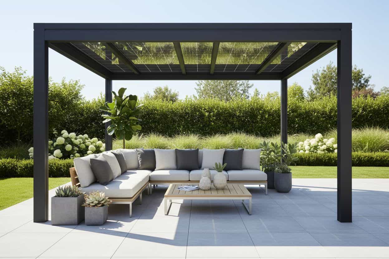 Une pergola solaire sur une terrasse.