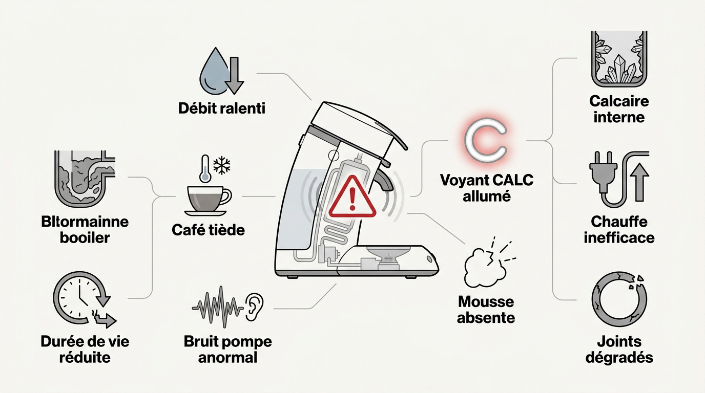 Signes de calcaire et problèmes sur une machine Senseo