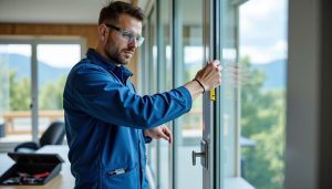 Un vitrier réalise des travaux sur une vitre.