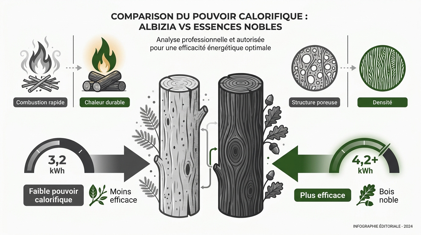 Comparaison du pouvoir calorifique entre l'albizia et le chêne