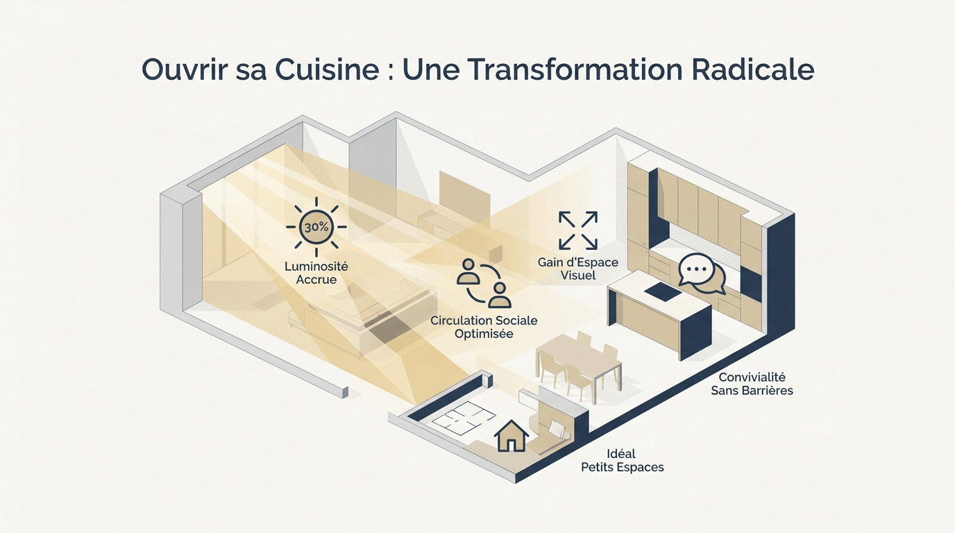 Aménagement moderne d'une cuisine ouverte sur le salon avec îlot central