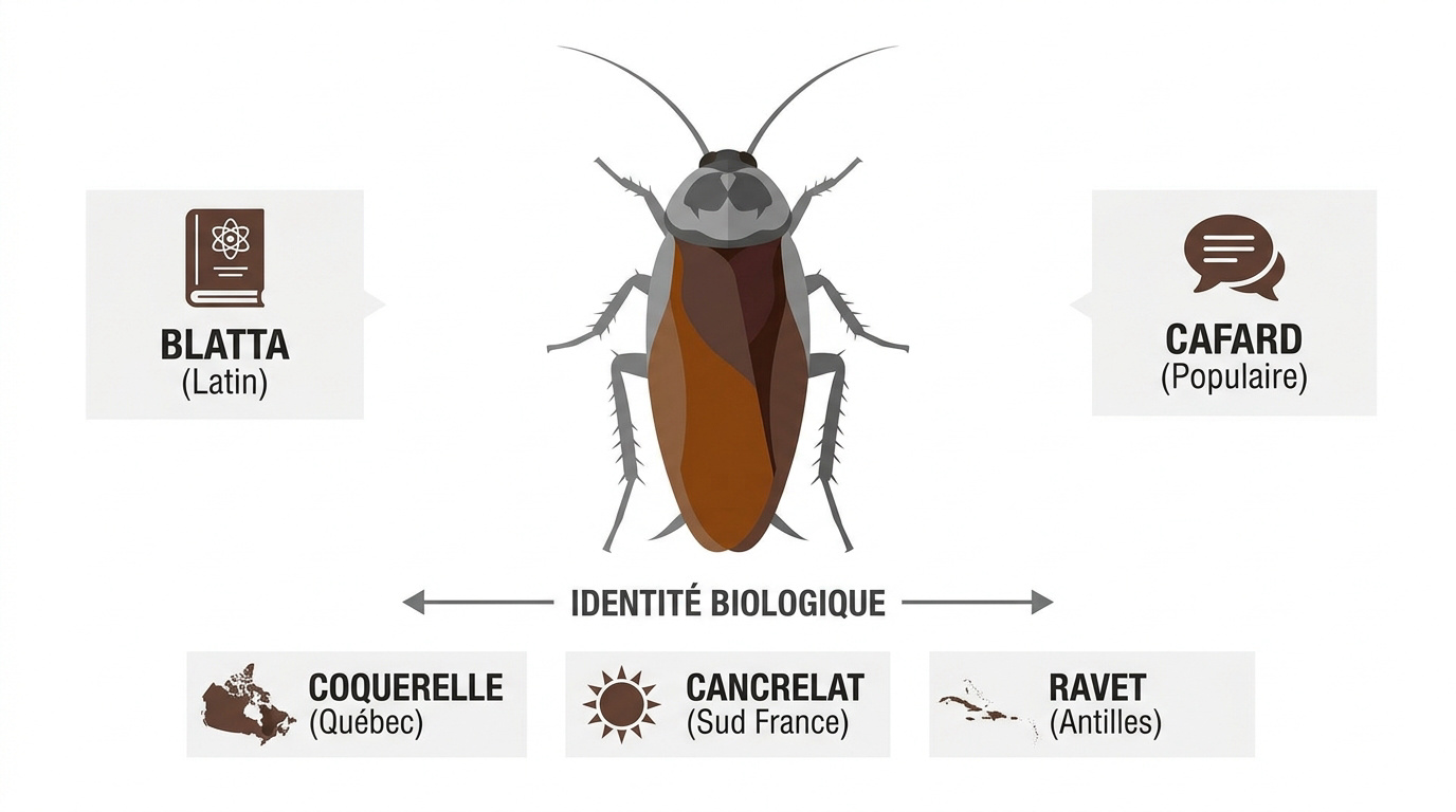 Tableau comparatif des noms régionaux pour les blattes et cafards
