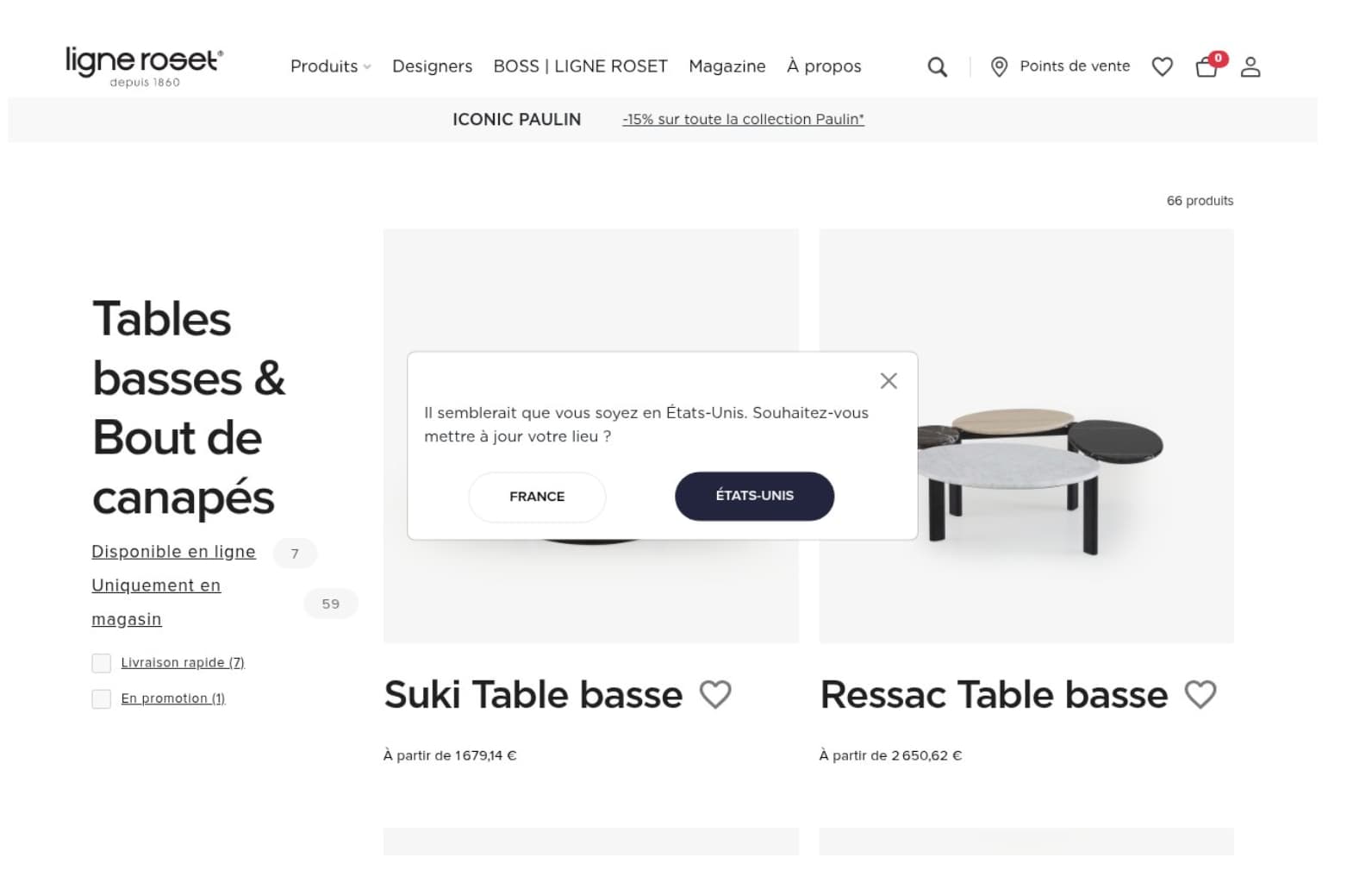 Site officiel der Ligne Roset avec des tables basses.